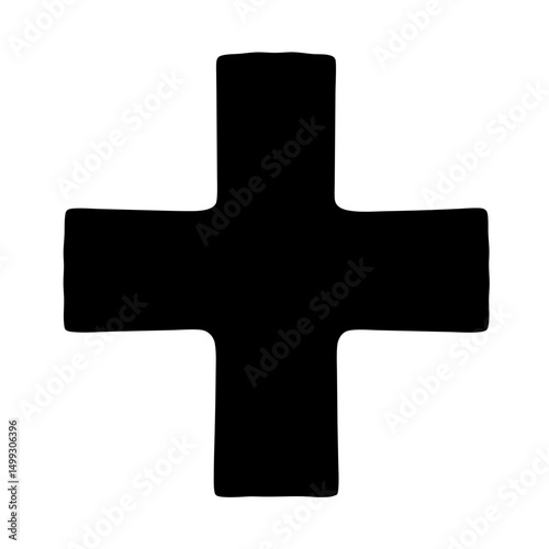 Bold Black Plus Sign with Rounded Edges on a White Background