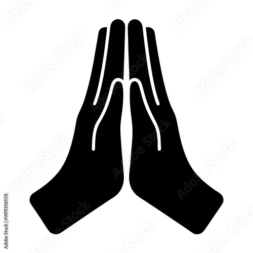Hands together in prayer position, symbol of faith, respect and gratitude