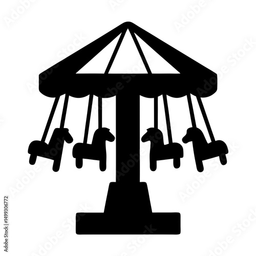 Silhouette illustration of a vintage carousel with horses for amusement park