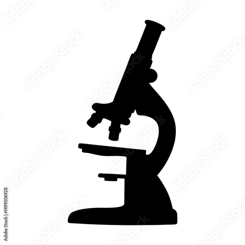 Black silhouette of a microscope against a white background providing contrast