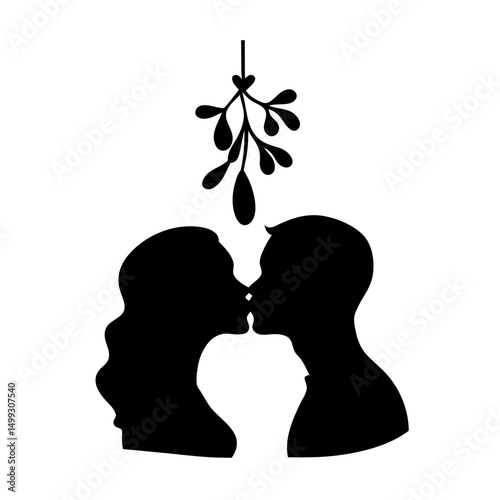 Silhouette of Couple Kissing Under Mistletoe Branch, A Romantic Holiday Tradition