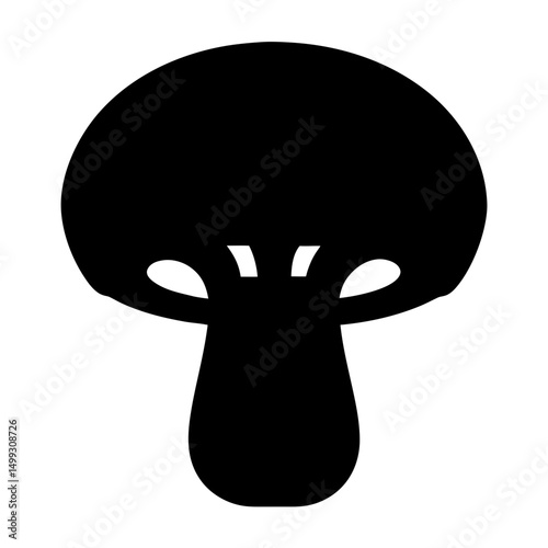 Simple black silhouette of a single mushroom with a round cap, isolated