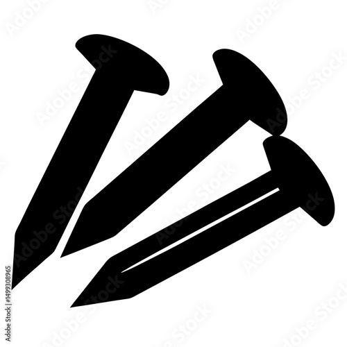 Black silhouette of four iron nails arranged on a white background