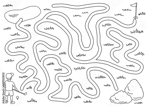 Golf maze graphic black white sketch illustration vector