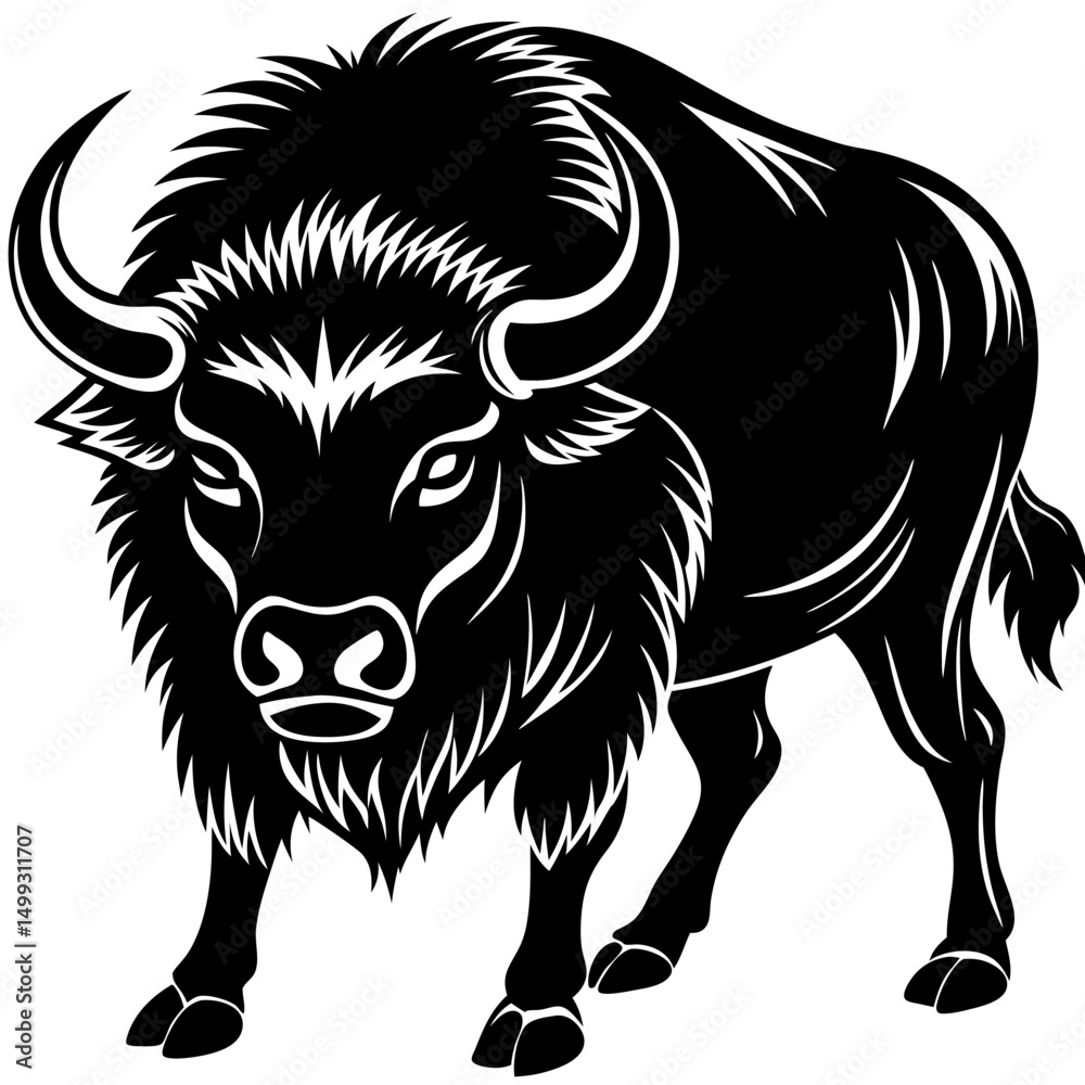 Fototapeta premium Buffalo ataking vector Silhouette on white background