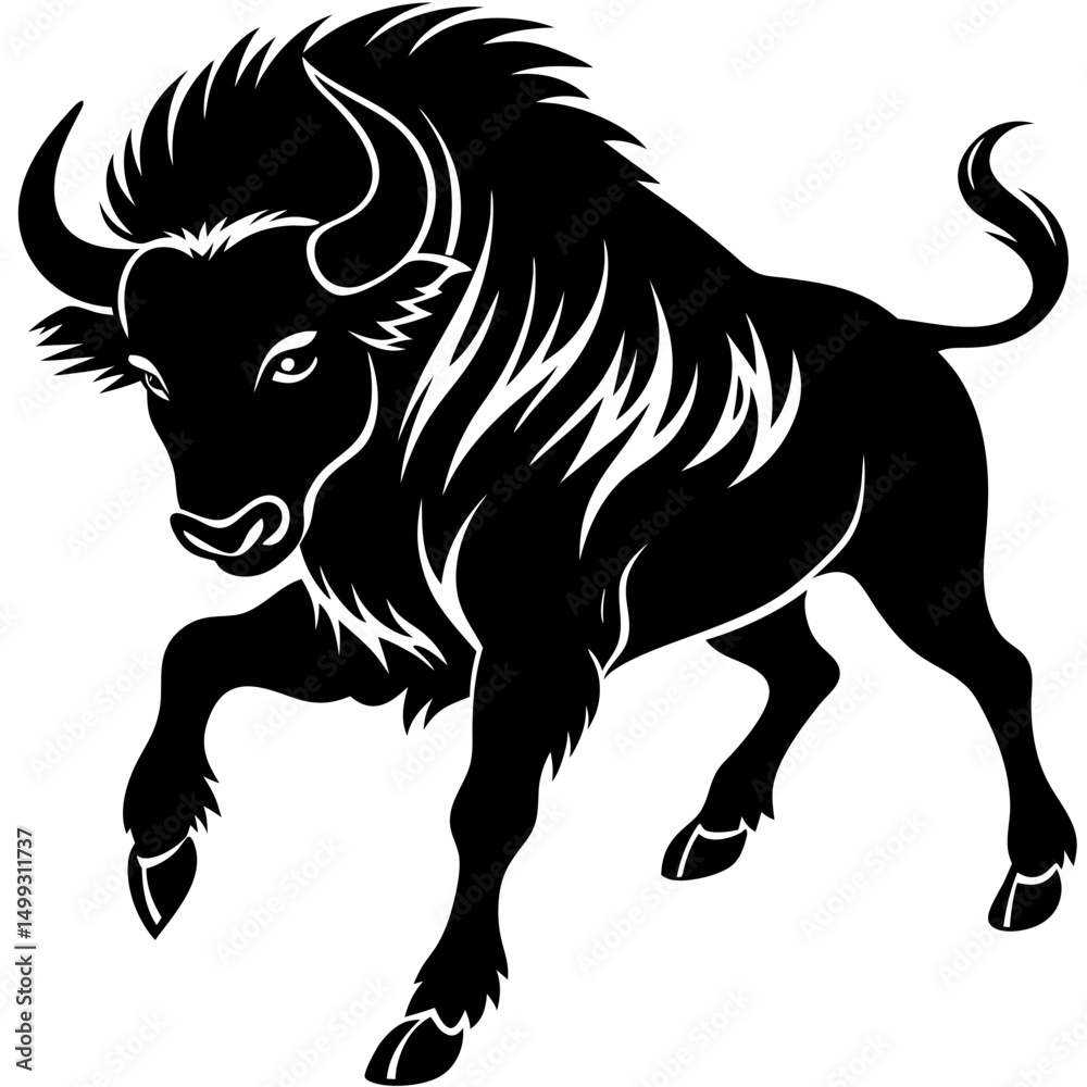 Obraz premium Buffalo jumping vector Silhouette on white background