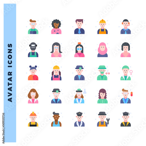 25 Avatar Flat icon pack. vector illustration.