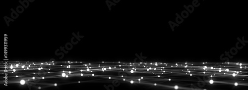 Abstract technology wave of particles. Big data visualization. Background with motion dots. Artificial intelligence.