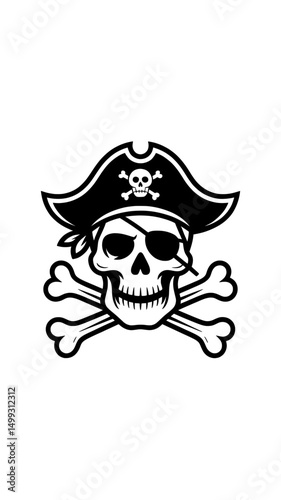 Bold Stylized Pirate Skull Logo in Black Line Art Generative AI

