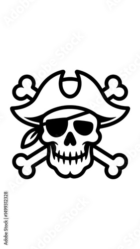 Bold Stylized Pirate Skull Logo in Black Line Art Generative AI

