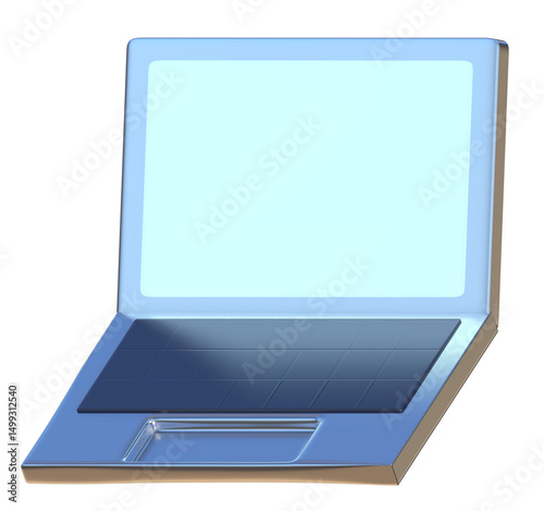 3d laptop with blue screen on png transparent background.
