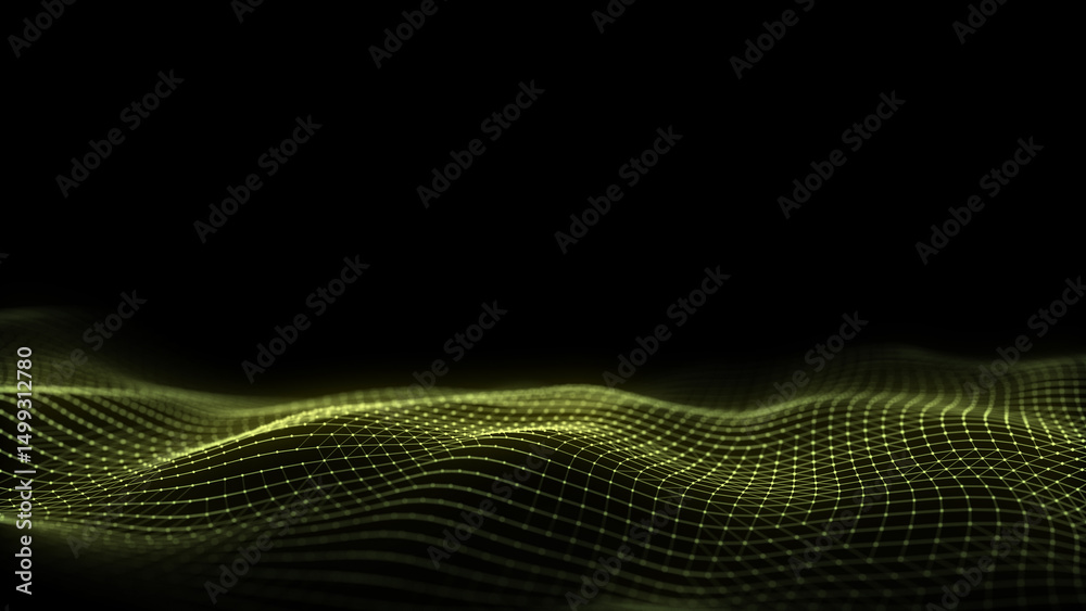 Obraz premium Abstract technology wave of particles and lines. Big data visualization. Background with motion dots. Artificial intelligence.