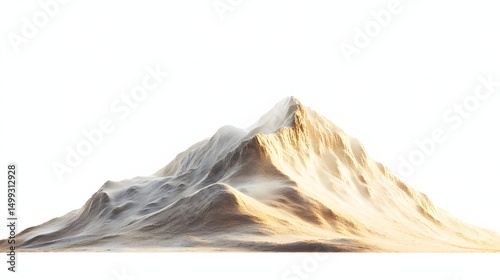 A majestic mountain range with peaks shrouded in mist against a bright white background landscape scene