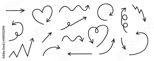set of simple handdrawn arrows isolated vector illustration