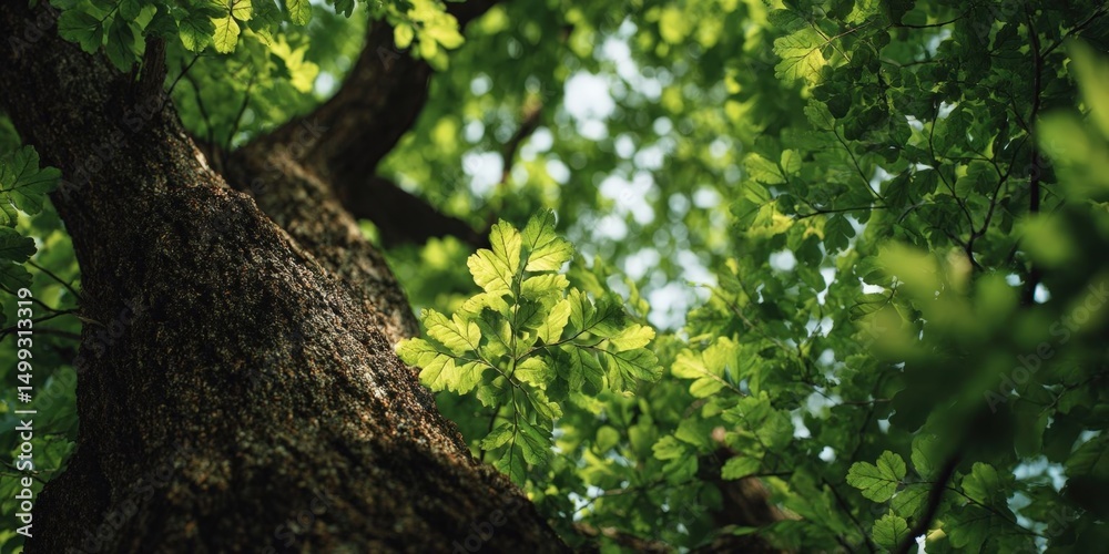 Fototapeta premium Tall Green Tree in Forest Scene