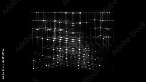 Network connection structure in the form of a cube. Technology connect big data. Science background. Abstract geometric 3D objects. 3D rendering.
