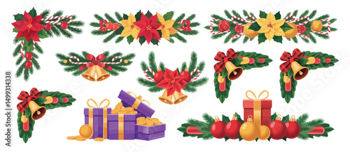 Christmas Festive Elements Collection Wreaths, Bells, Gifts, and Ornaments