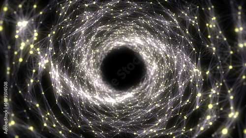Abstract wireframe tunnel. Science wormhole. 3D portal grid. Futuristic fantasy funnel. 3d rendering.