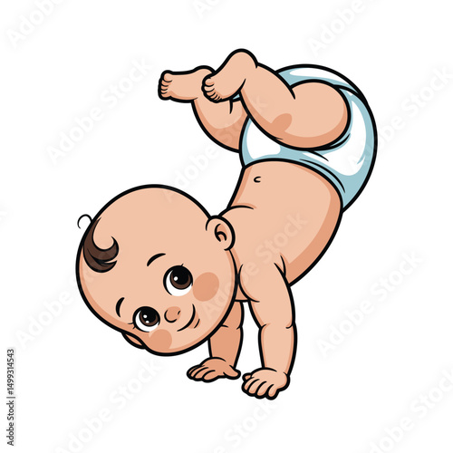 Adorable Baby Doing a Handstand in Diaper