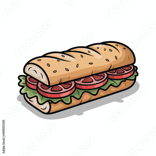 Delicious Simple Tomato and Lettuce Sub Sandwich Illustration