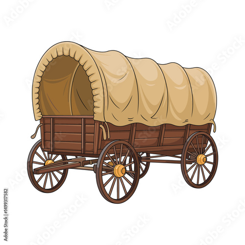 Vintage Wooden Covered Wagon with Canvas Top Illustration