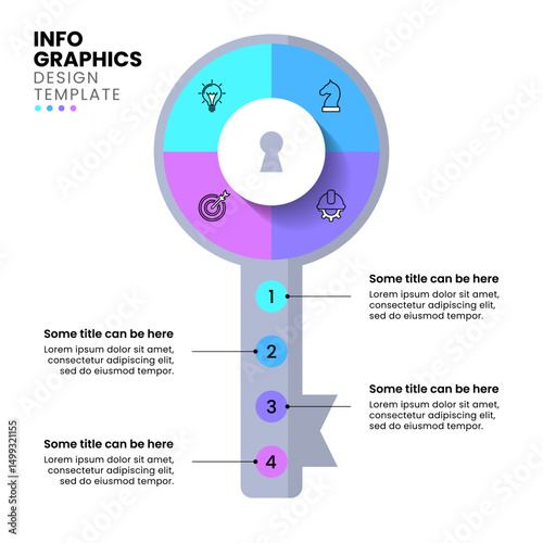 Infographic template. Key with 4 numbers and icons