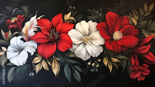 Opulent red and white floral masterpiece arranged with elegance and richness for luxurious decor capturing vibrant contrast beauty and sophisticated artistry concept.