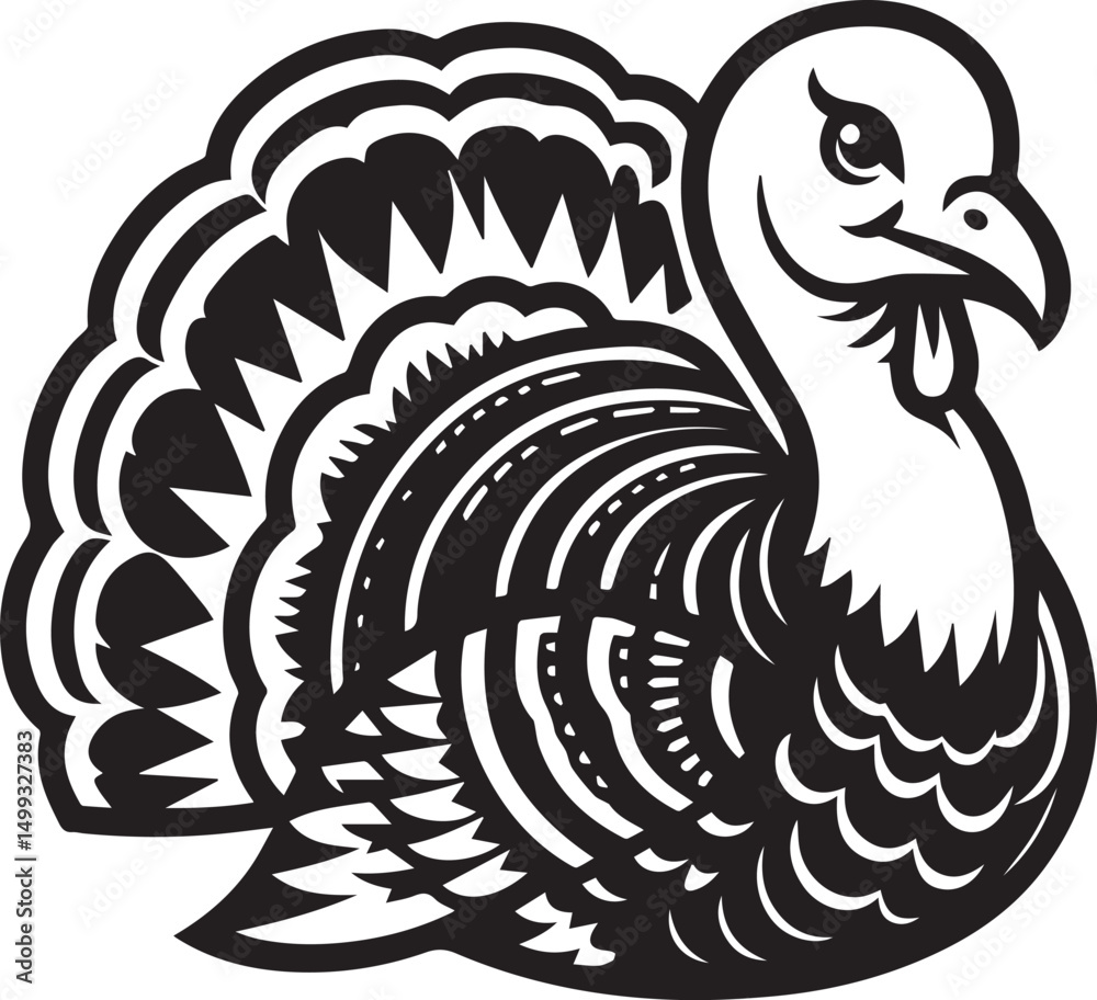 Fototapeta premium Black and White Turkey Bird Vector Illustration