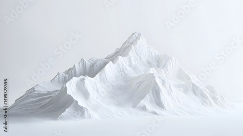 A minimalist view of snow covered mountains with a soft white background creating a serene scene