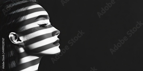 Elegant black and white portrait of a woman's profile with dramatic light and shadows