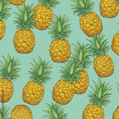 Yellow Pineapple Pattern on Teal Background