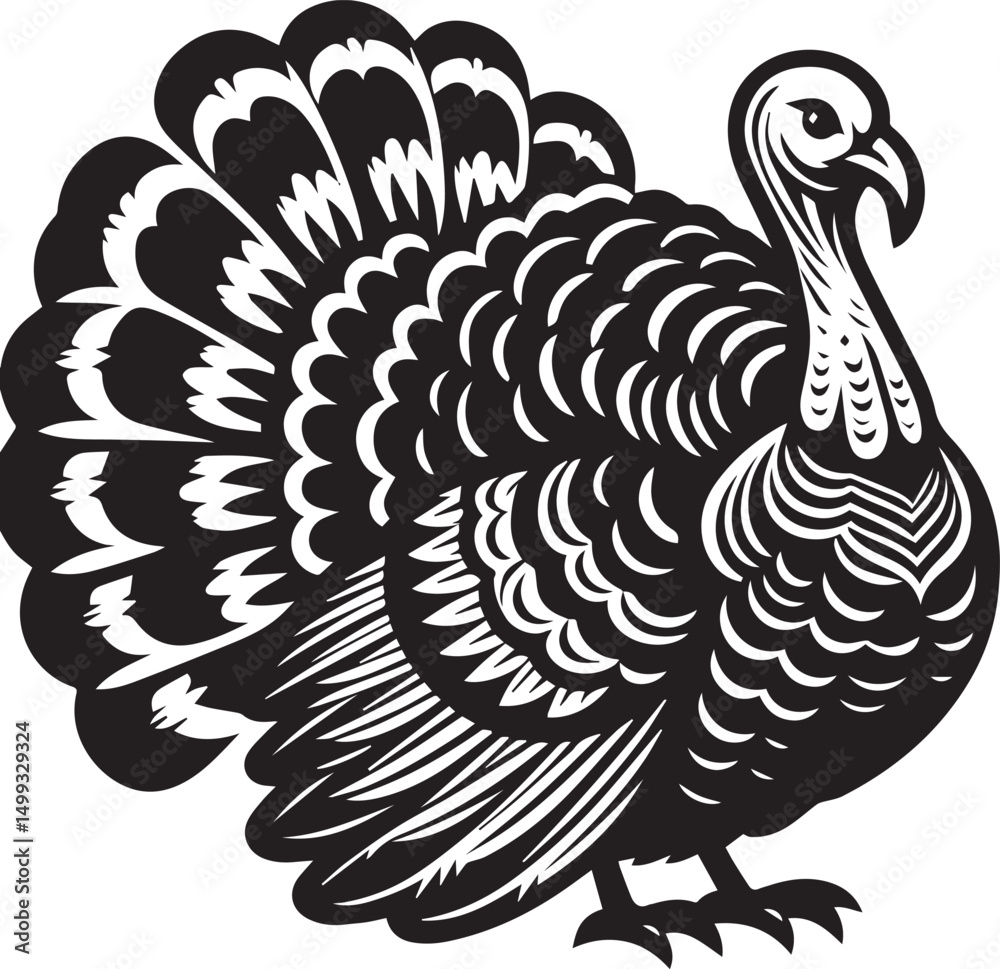 Fototapeta premium Black and White Turkey Bird Vector Illustration