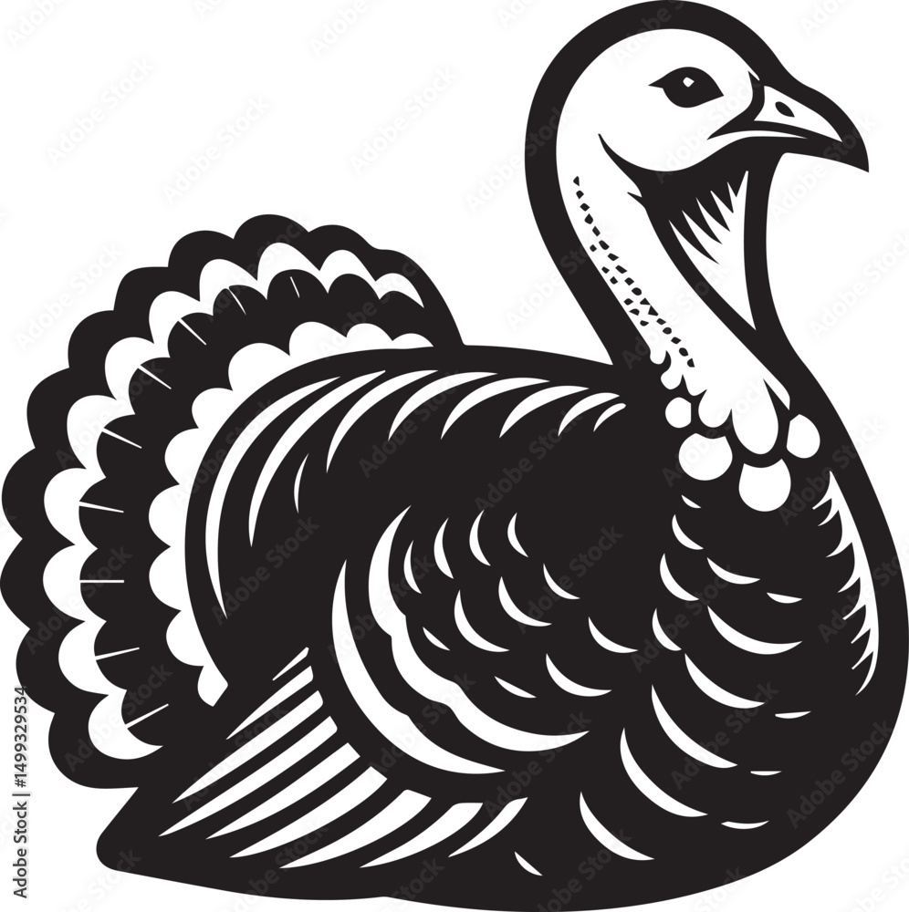 Fototapeta premium Black and White Turkey Bird Vector Illustration