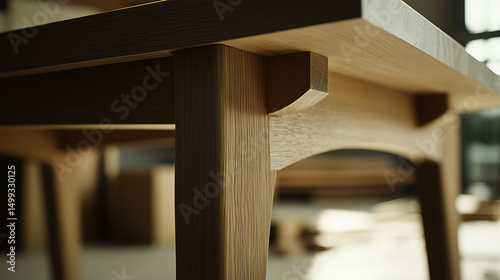 Close-up of a Wooden Table Leg with Mortise and Tenon Joint