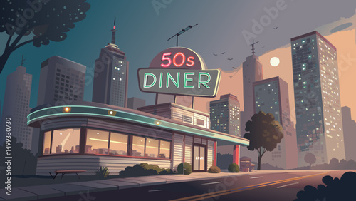 retro diner sign with 50s-style typography 