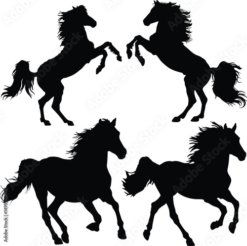 Four Horse Silhouettes in Dynamic Poses