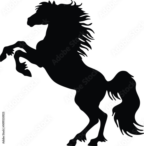 Black Silhouette of a Horse Rearing Up on Hind Legs