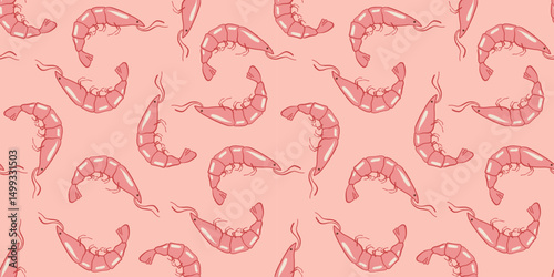italian, food, seamless, pattern, shrimps, trendy, hand, drawn, graphic, background, mediterranean, eat, vector, illustration,