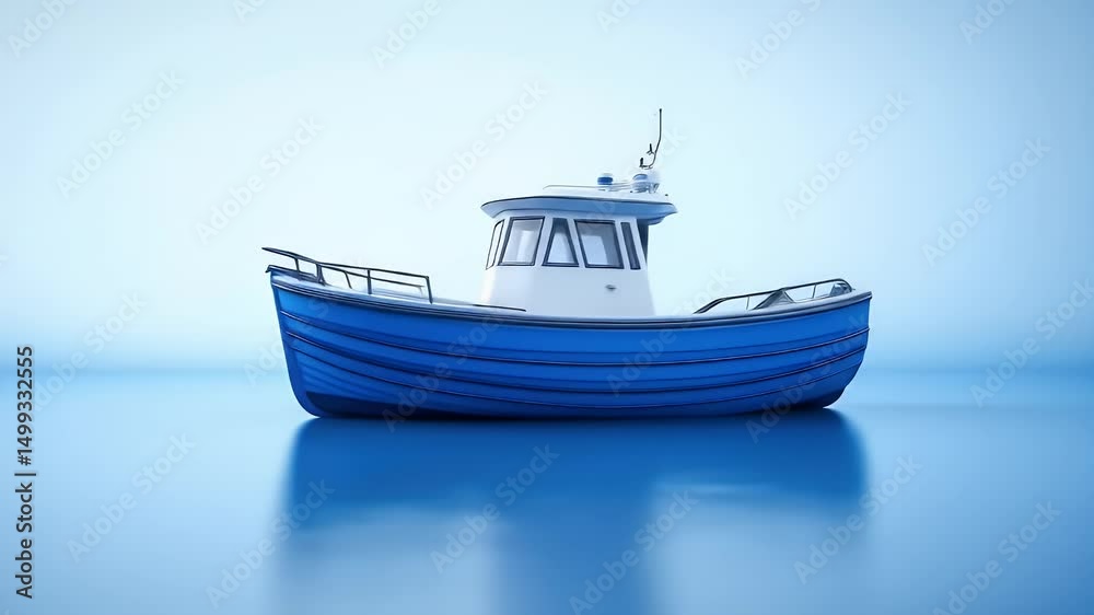 Toy boat on light blue surface