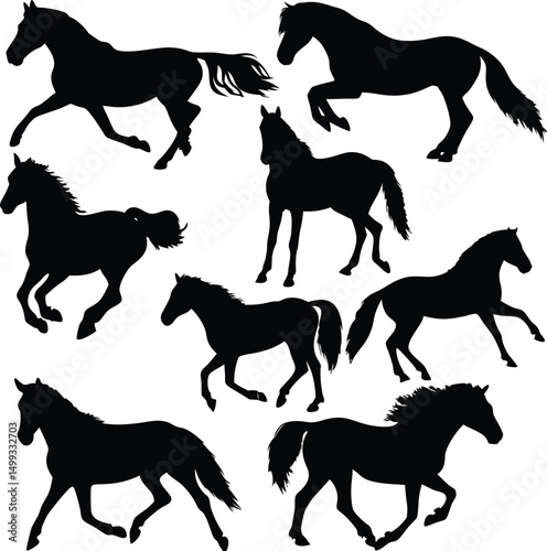Collection of Eight Horse Silhouettes in Various Poses