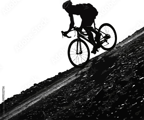 Silhouette of a Mountain Biker Riding Downhill - Extreme Sport Vector