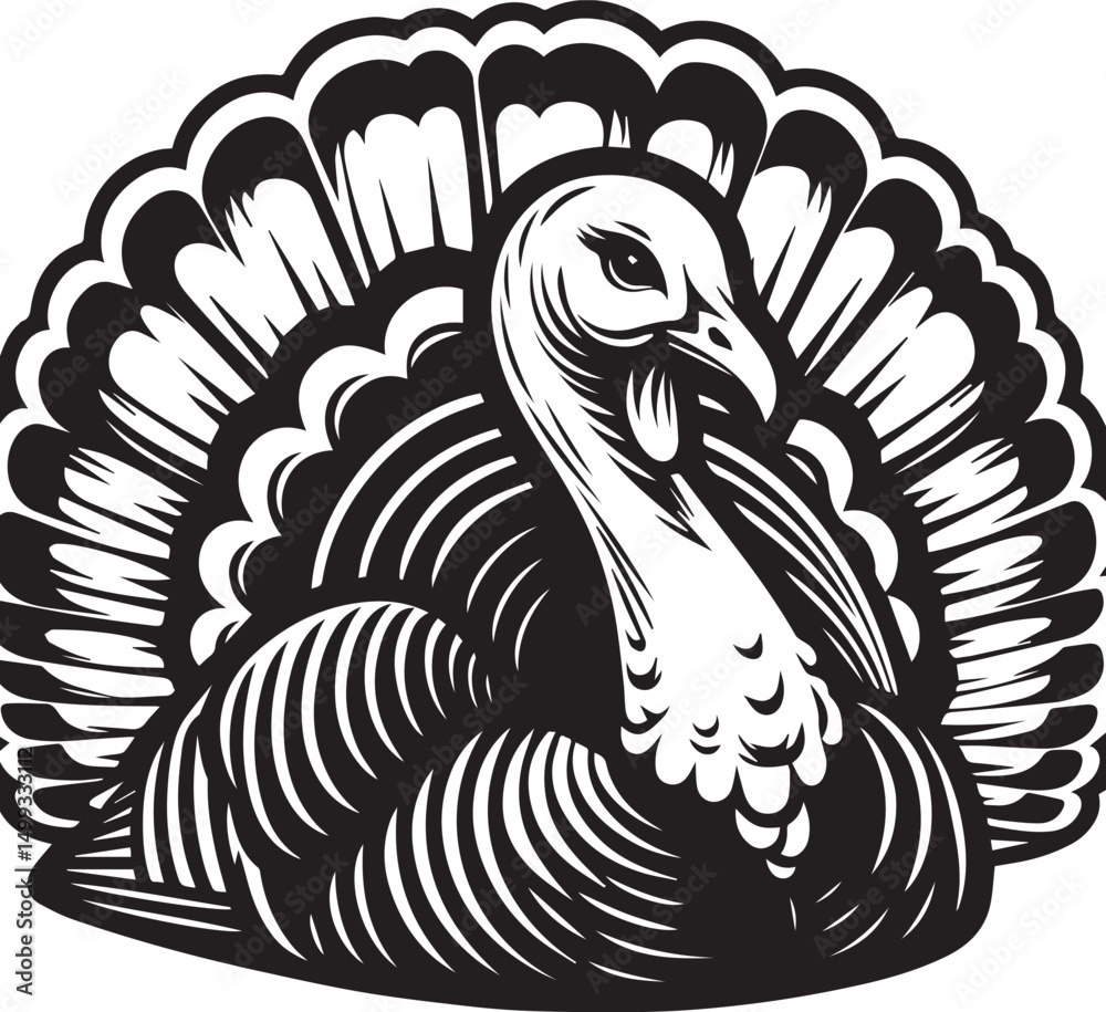 Fototapeta premium Black and White Turkey Bird Vector Illustration