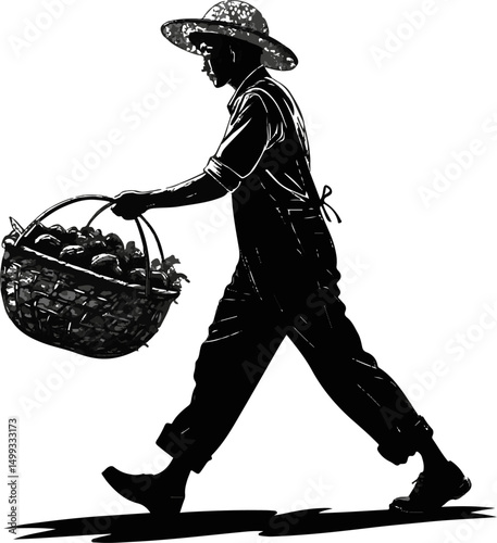 Farmer Carrying Basket of Harvested Produce Silhouette