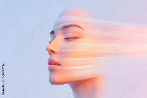 Futuristic ai concept with abstract face and digital flow design