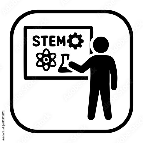 STEM education icon with teacher and science board