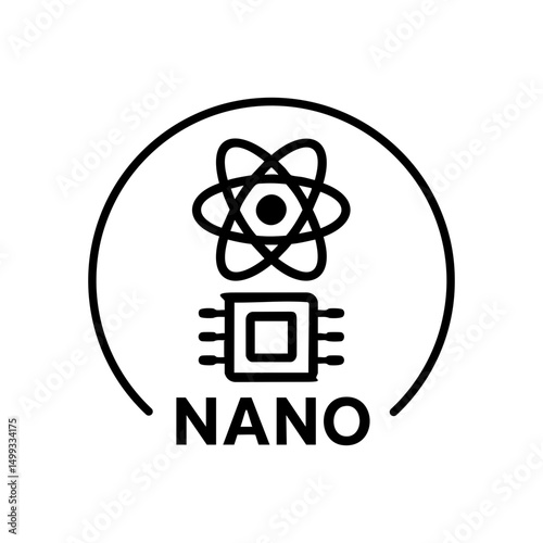 Nanotechnology icon with atom and microchip