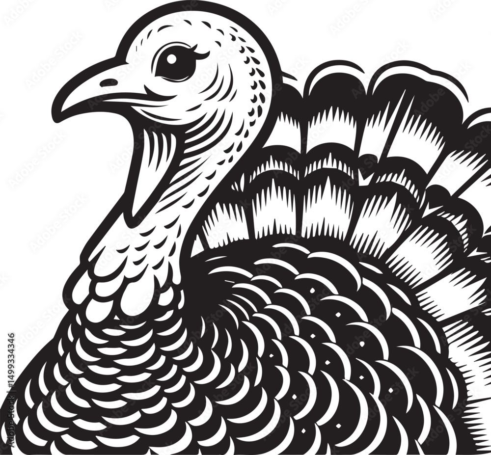 Obraz premium Black and White Turkey Bird Vector Illustration