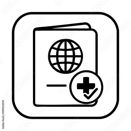 Verified passport icon with checkmark and medical cross