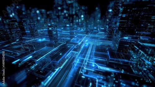 High-tech futuristic grid background with glowing blue circuits