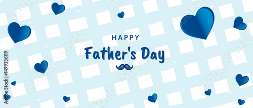 Celebrate Father's Day with this cheerful card featuring blue hearts, a checkered background, and a playful mustache. Perfect for expressing love and appreciation to dads on their special day. Vector